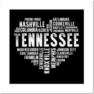 Tennessee Heart Love Knoxville Nashville Memphis Cookeville Gatlinburg Loudon Chattanooga Kingsport Johnson City Posters and Art